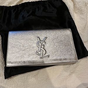 YSL clutch silver/ Saint Laurent leather clutch